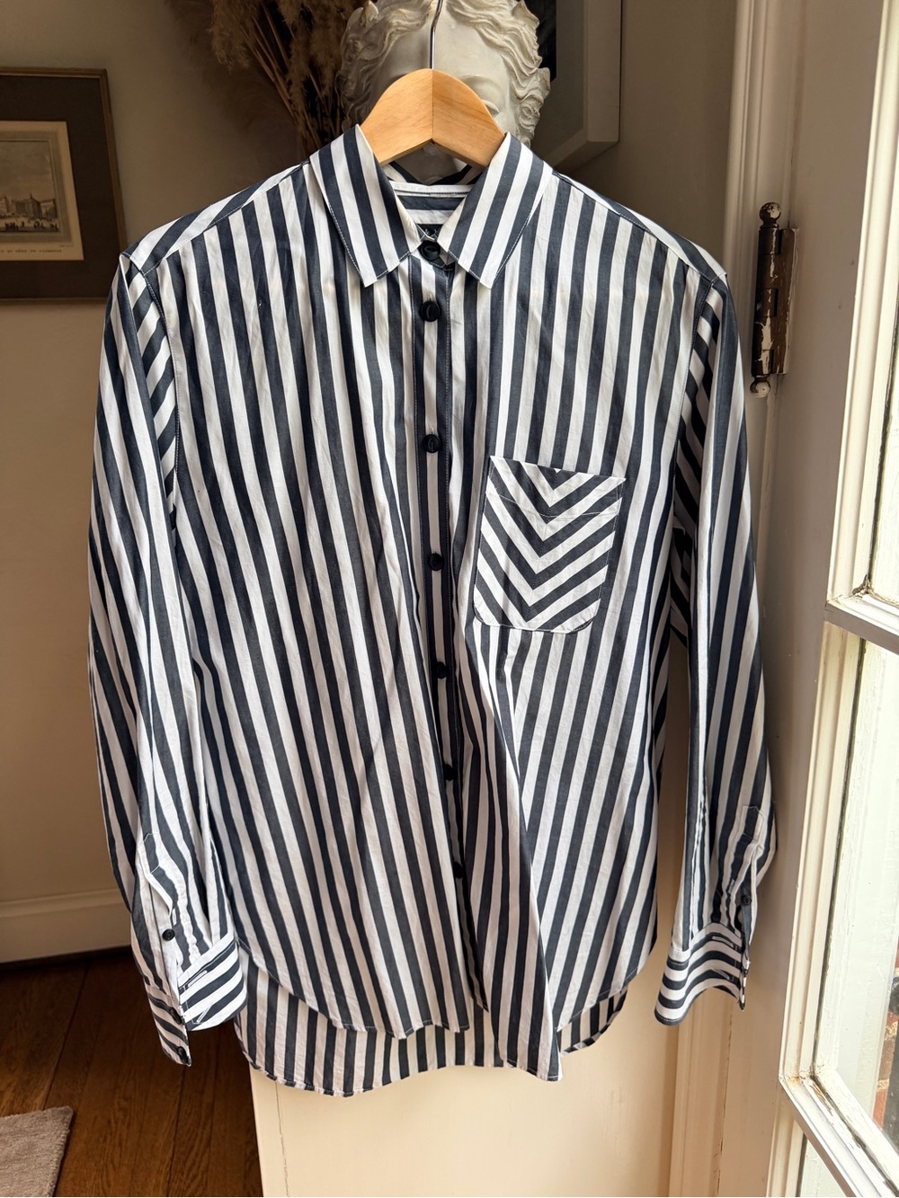 rag & bone Navy and White Vertical Stripe Button-Down Shirt